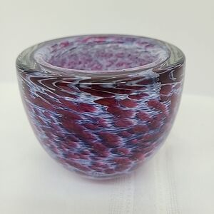 VTG Magdanz Shapiro APG Art Glass Bowl Burgundy/Blue Heavy Glass Signed